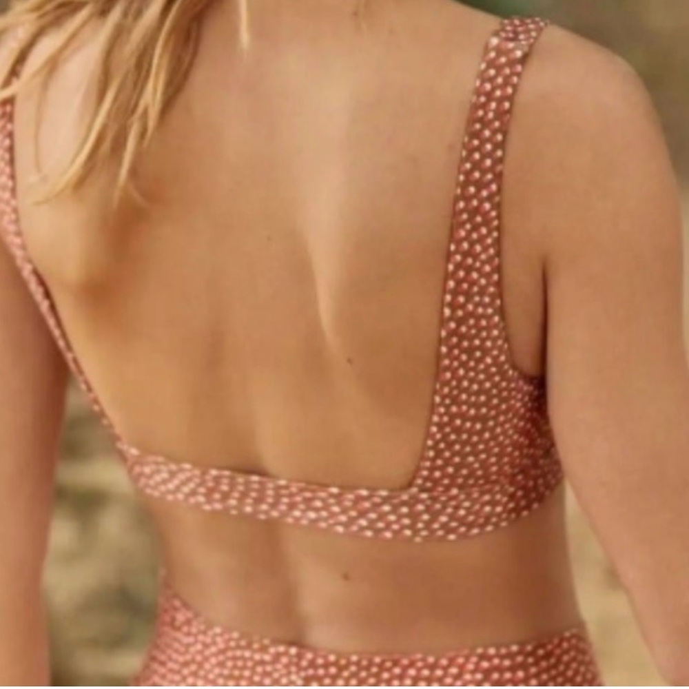 Aerie brown/pink/white polka dot scoop neck bikini top NWT M - Picture 3 of 10